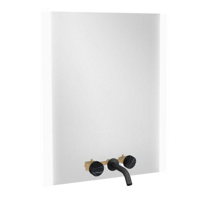 Miroir 3 trous 80 cm + mélangeur lavabo encastré 3 trous Grands Boulevards marbré orage et noir