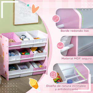 Estantería Infantil con 9 Cajas de Tela no Tejida Extraíbles Organizador de Juguetes para Dormitorio Guardería 63x30x60 cm Rosa