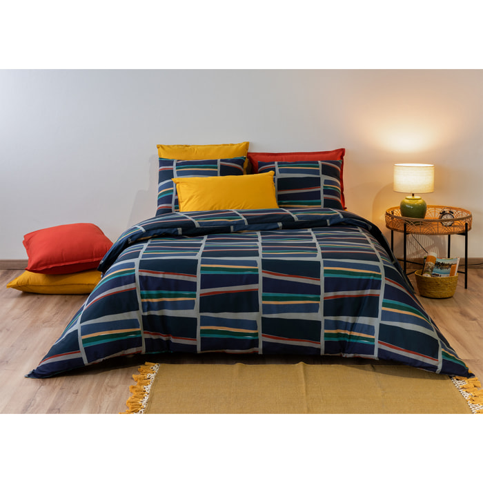 Parure housse de couette Coton 57fils Arty Bleu