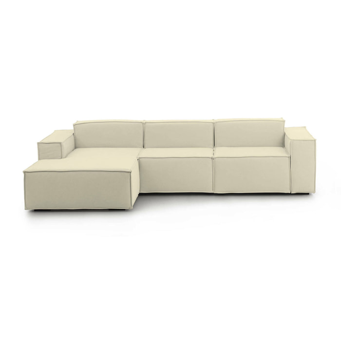 Divano fisso Jessica, Divano componibile a 3 posti con penisola sinistra, 100% Made in Italy, Sofà moderno in tessuto, Cm 300x170h70, Beige