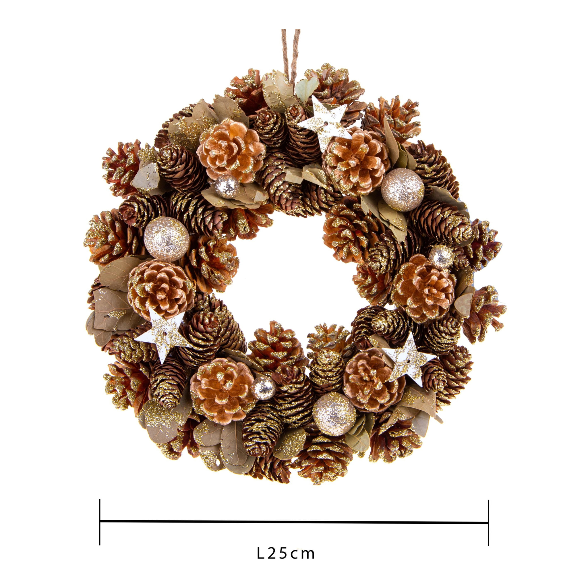 Corona natale con stelle-pigne - Pezzi 2 - ORO - Bianchi Dino SpA
