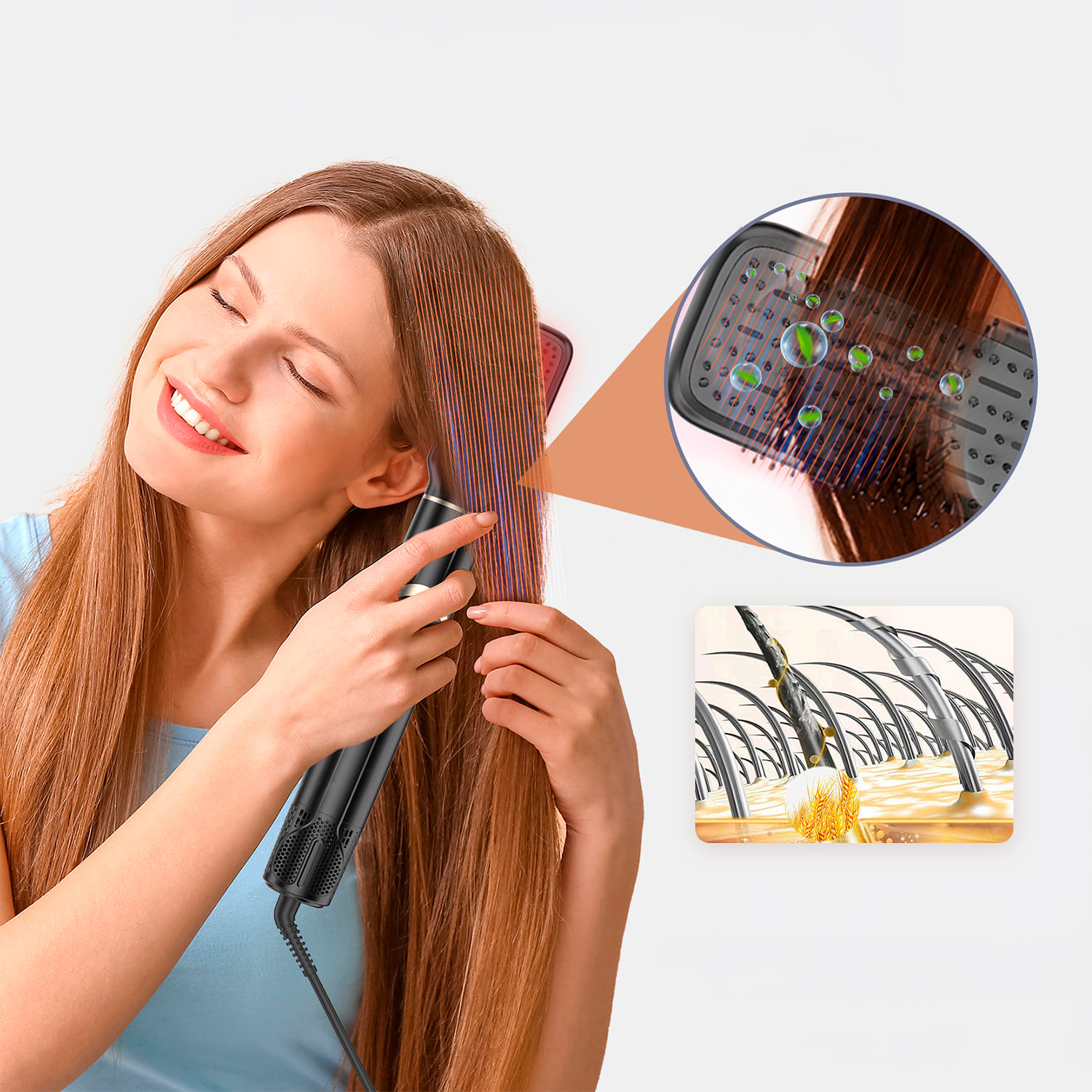 Secador de pelo 676. 6 en 1 con iones negativos. Permite alisar, secar, rizar y mucho más. Con 3 temperaturas y 6 accesorios.
