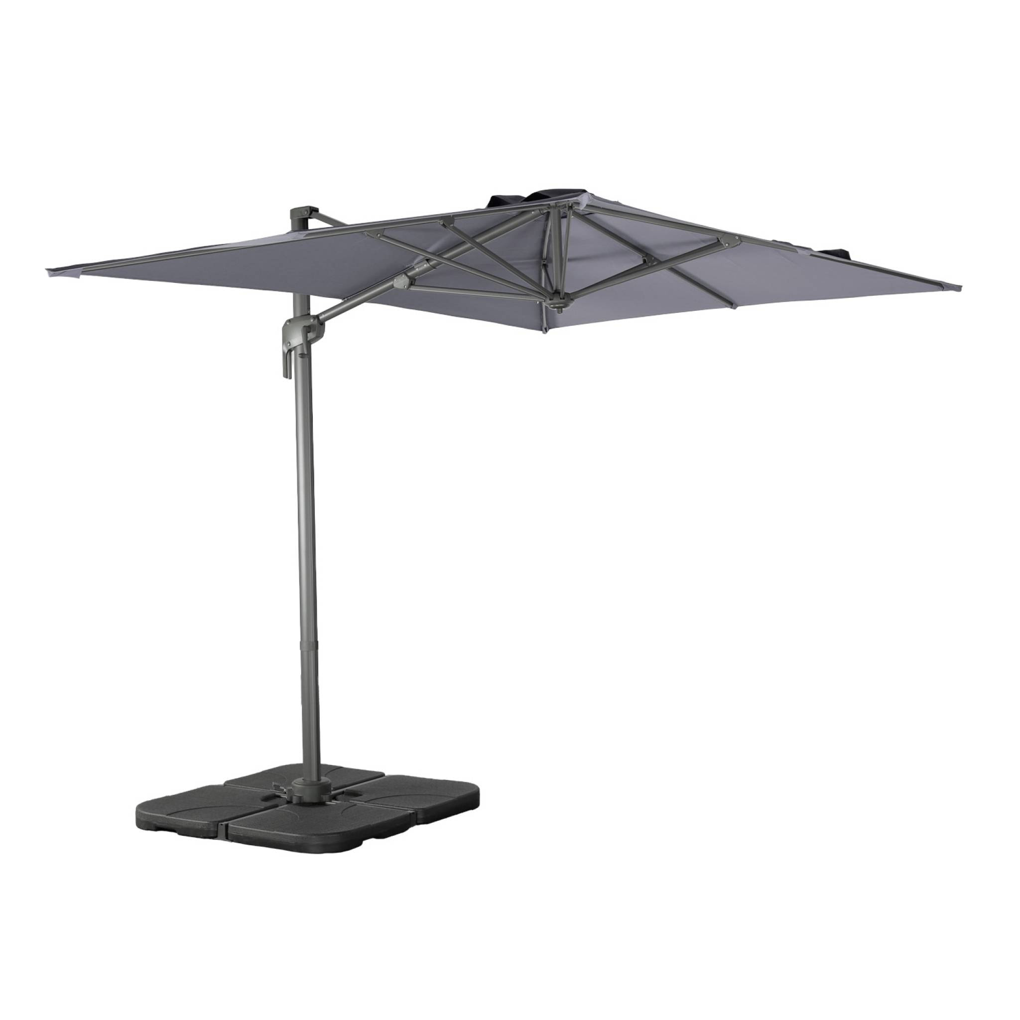 Parasol déporté rectangulaire 2x3m + dalles à lester - Antibes - Gris - Parasol excentré inclinable. rabattable et rotatif à 360°.