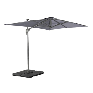 Parasol déporté rectangulaire 2x3m + dalles à lester - Antibes - Gris - Parasol excentré inclinable. rabattable et rotatif à 360°.