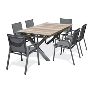FLORIDE - Ensemble repas de jardin 6 places en aluminium gris anthracite