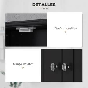 Armario de Baño de Pared, Armario Colgante, Mueble Suspendido de Baño, 2 Puertas con Cierre Magnético, 2 Cajones y Estante Abierto, para Cocina, Lavadero, 50,8x17,8x66 cm, Negro
