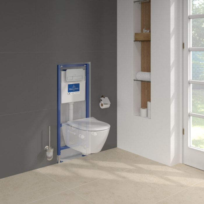 Pack WC sans bride Subway 2.0 avec abattant frein de chute + bâti Viconnect PRO + plaque Chromé mat  + Tabouret blanc
