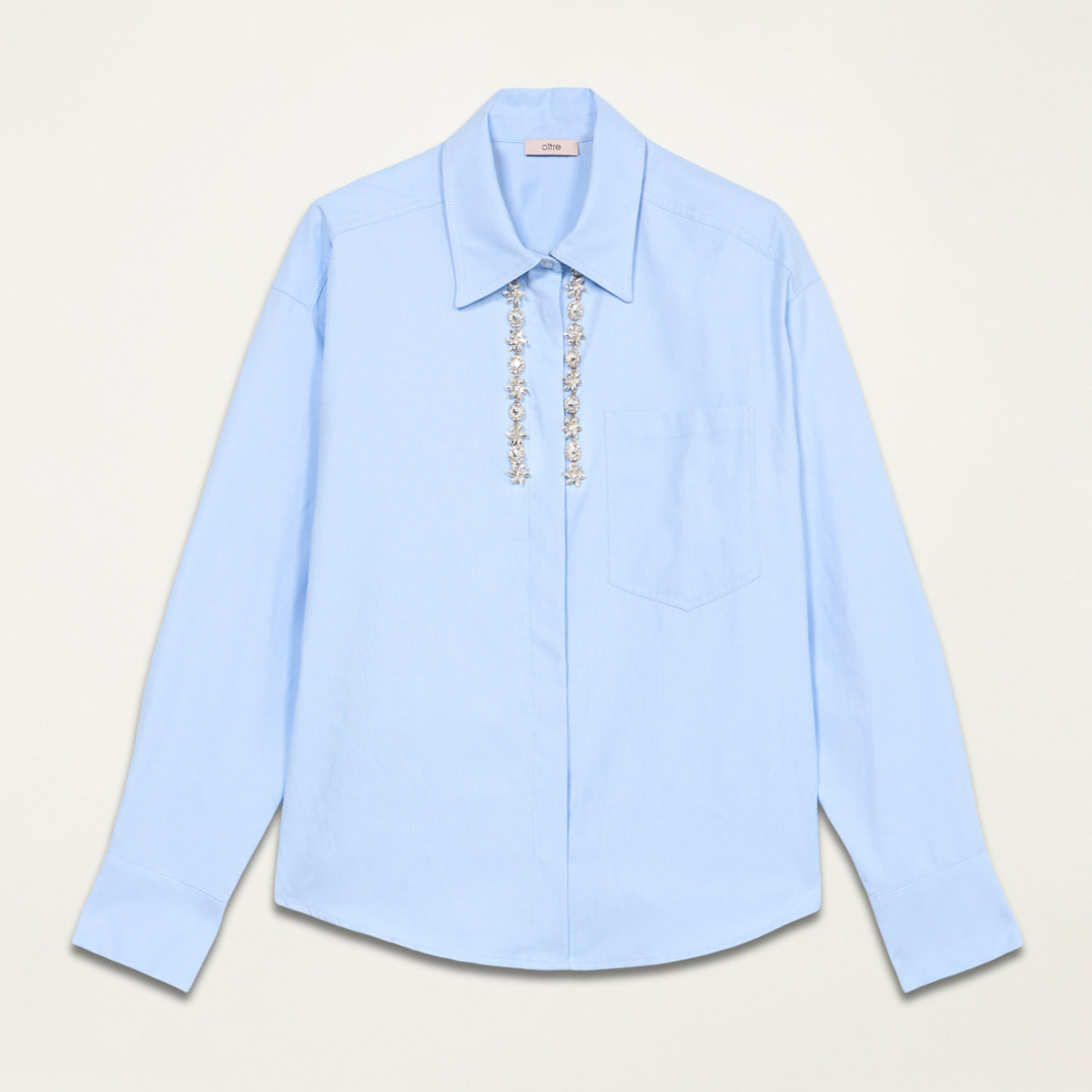 Oltre - Camisa de popelina con bordado de joyas - Light - blue