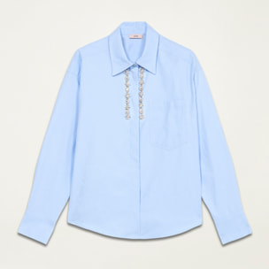 Oltre - Camisa de popelina con bordado de joyas - Light - blue