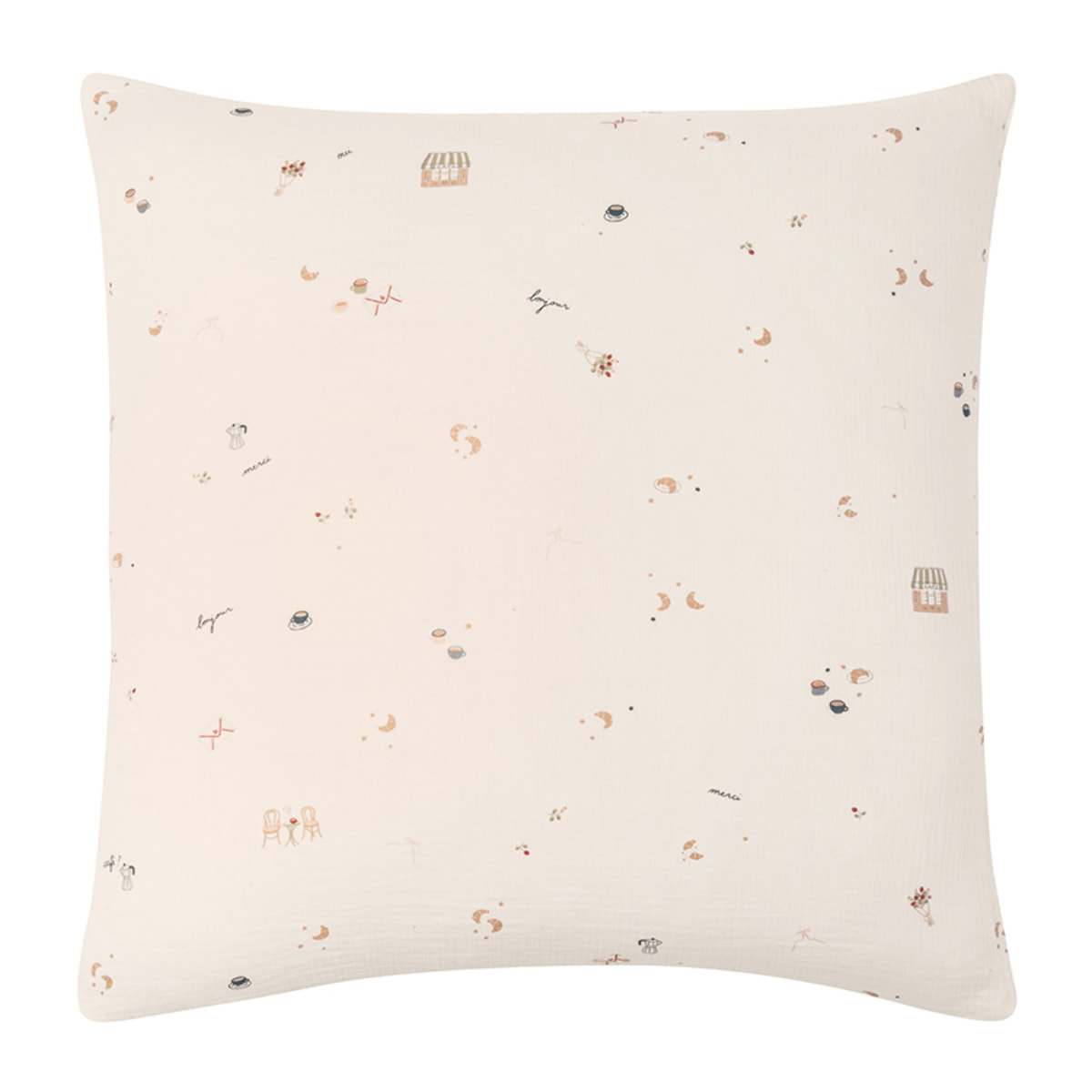 Taie d'oreiller imprimée en gaze de coton, BREAKFAST IN PARIS, Beige