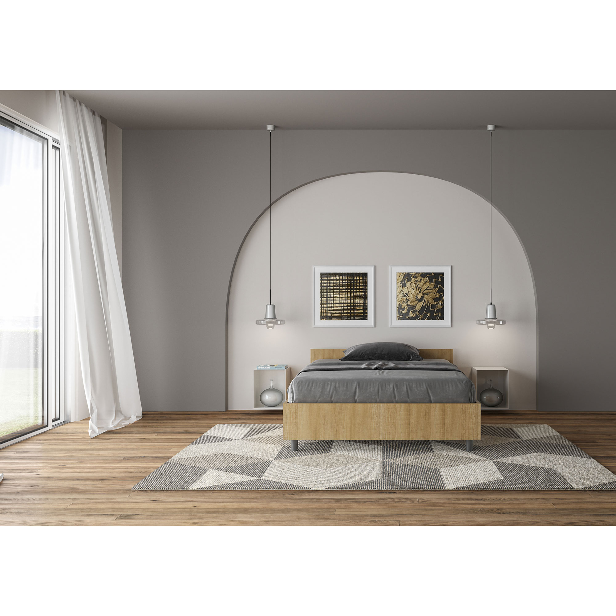 Letto una piazza e mezza senza rete 120x200 quercia Nuamo