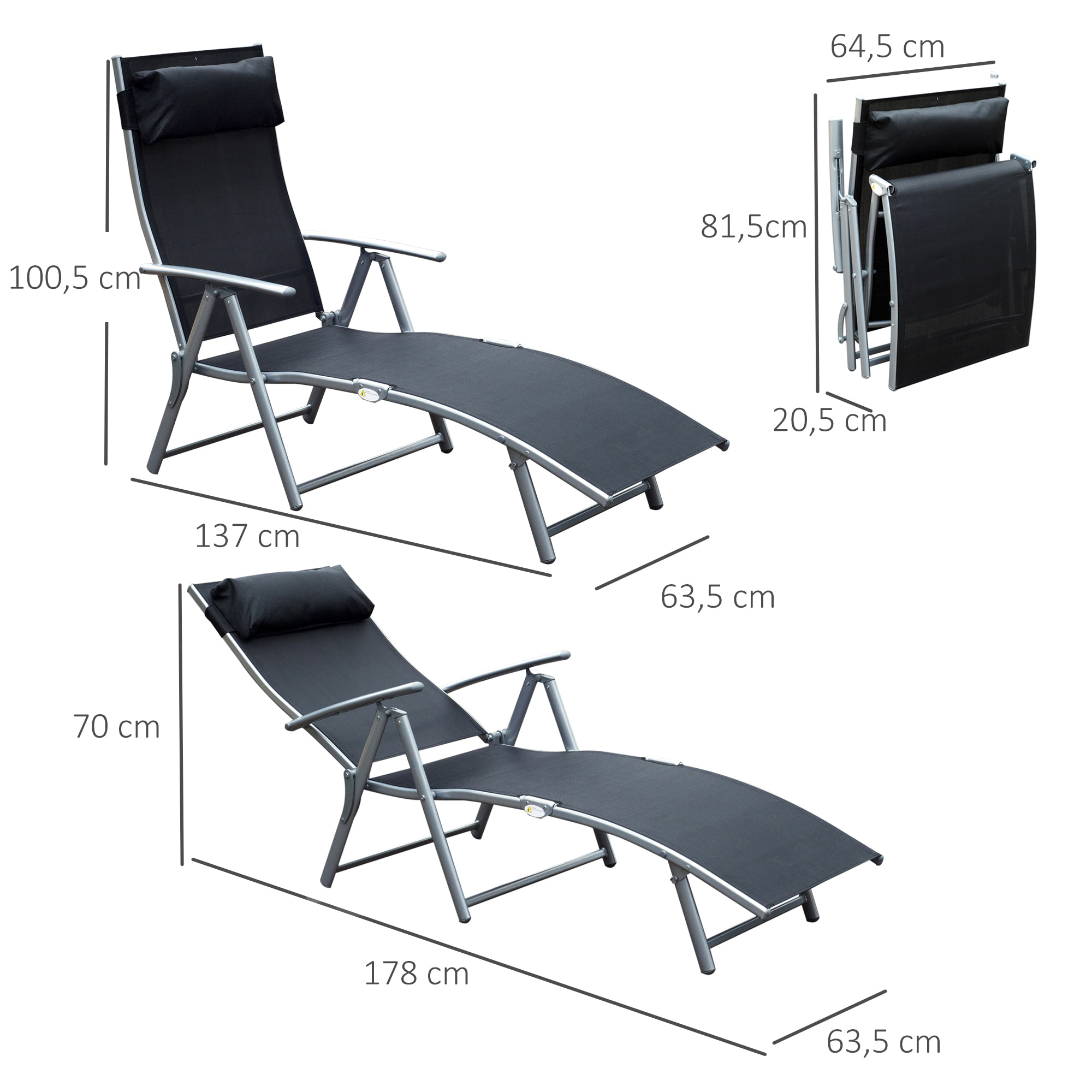 Tumbona Plegable Respaldo Ajustable a 7 Niveles Almohada Acero