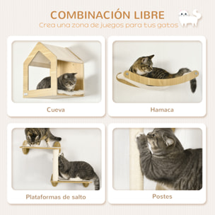 Estantes para Gatos 3 Piezas con Caseta Hamaca Plataformas Poste de Sisal Roble