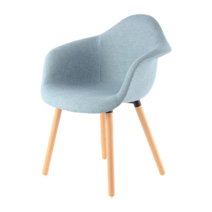 Set di 2 sedie da pranzo Winston in tessuto blu con gambe in faggio