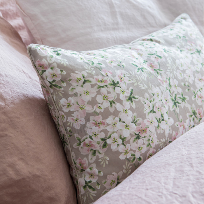 Housse de coussin imprimée en lin, BLOOM, Rose