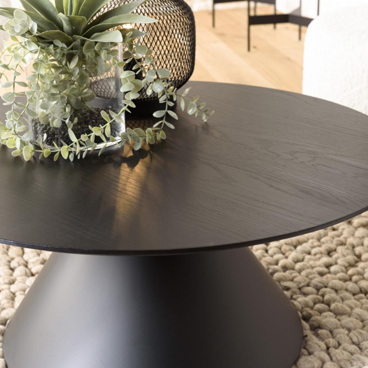 DALY - Table basse ronde noire 78x78cm pied conique métal
