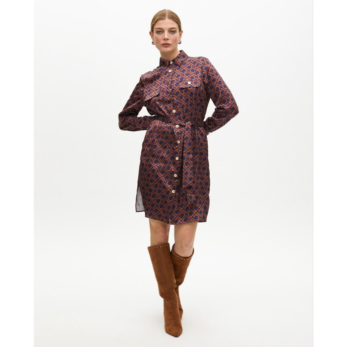 Vestito Corto Stampato con Dettaglio Tasche