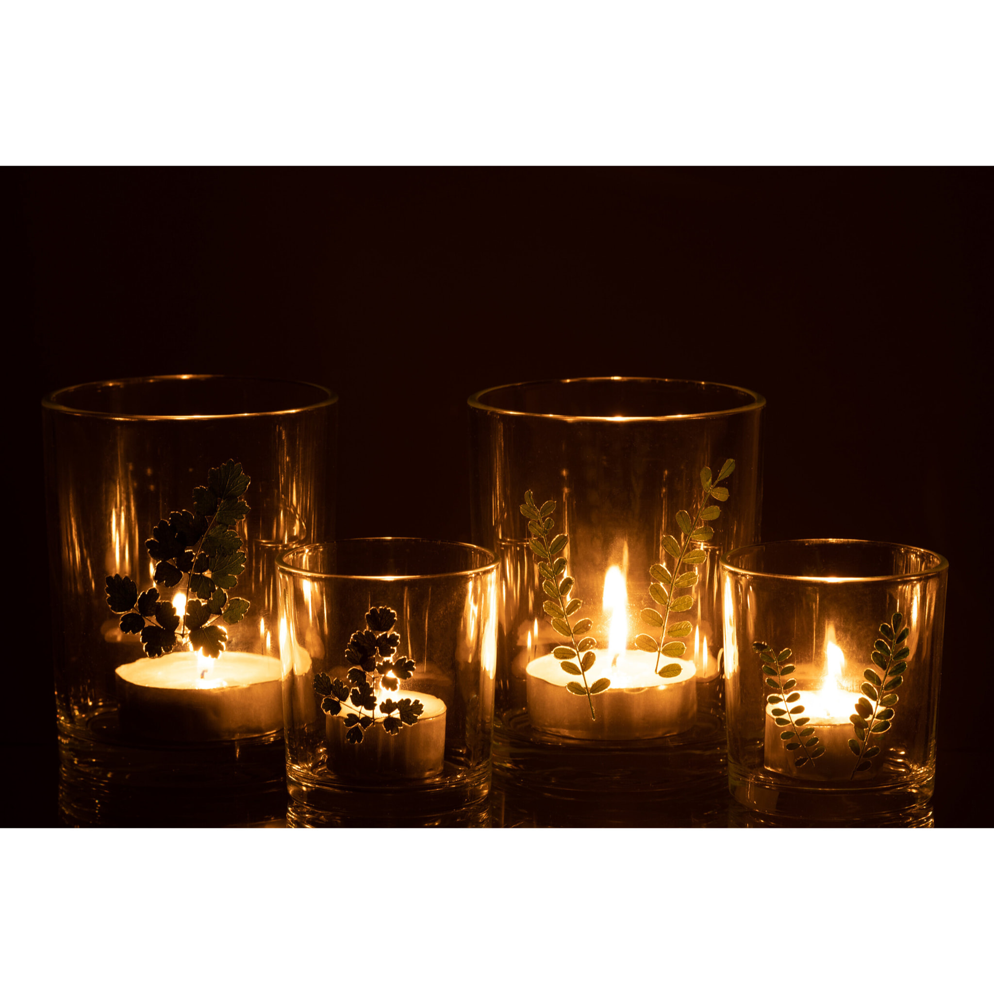 J-Line photophore Feuilles - verre - vert/transparent - 2 pcs
