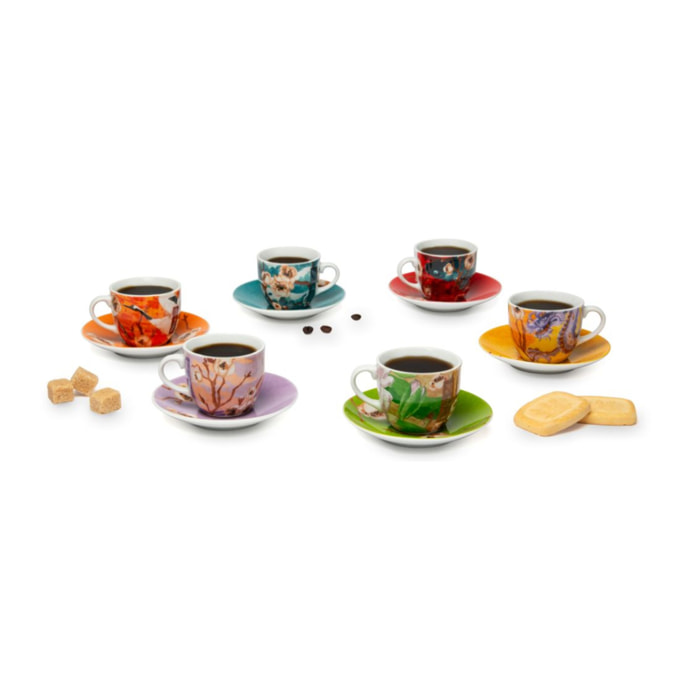 Set 6 Tazzine Caffè con Piattino Excelsa – Fuji, Porcellana Multicolore