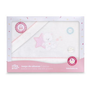 Triptico Cuna Franela Osito Sentado Bco/Rosa