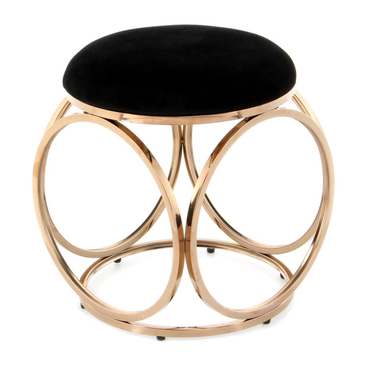 Pouf Whitney 325 in velluto nero e acciaio oro rosa