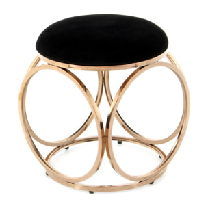 Pouf Whitney 325 in velluto nero e acciaio oro rosa