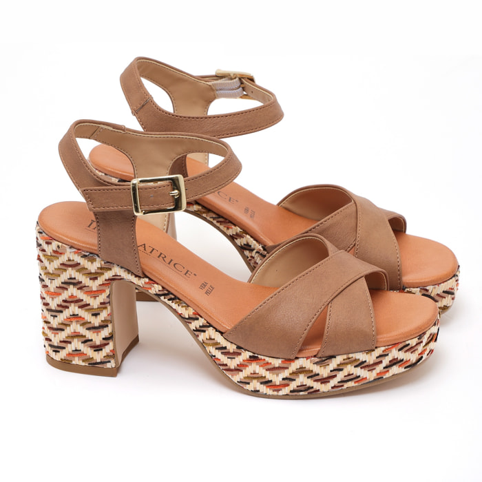 Sandali in simi pelle con tacco e plateaux multicolore
