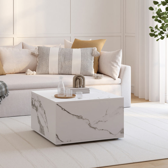 Table basse carrée effet marbre avec rangement 60cm