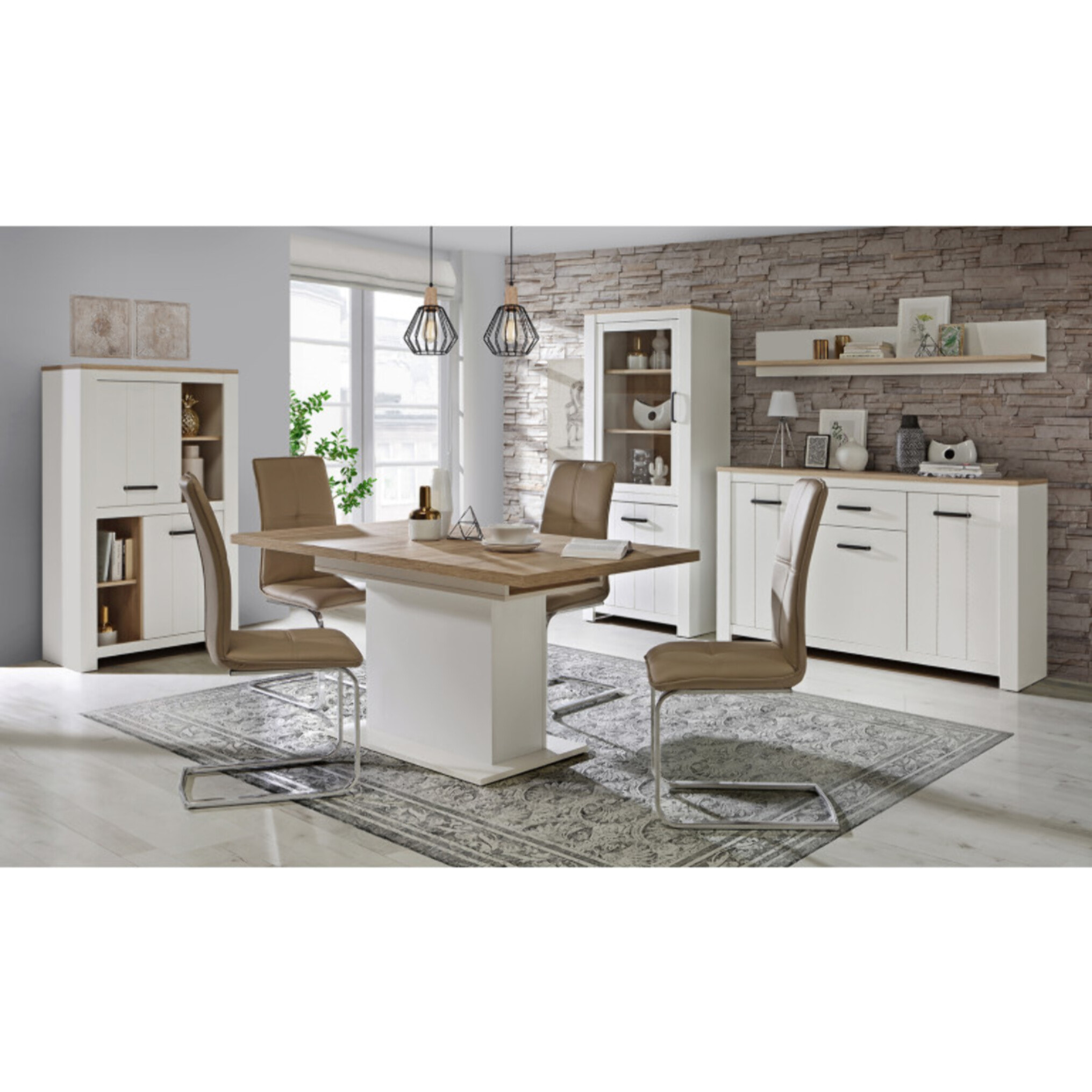 Etagère murale blanche et effet bois L160cm - ENORA