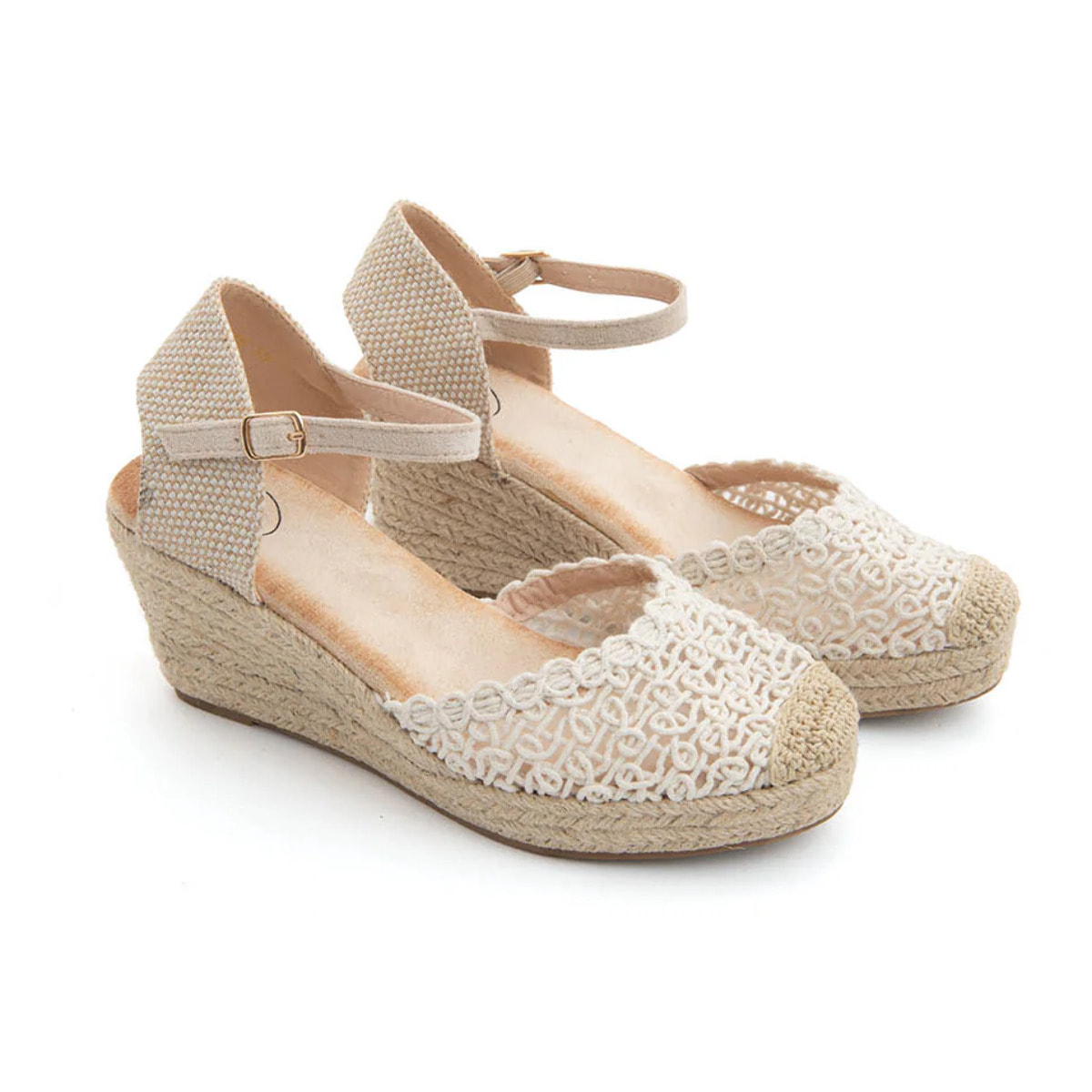 Espadrillas ricamata con zeppa - BEIGE