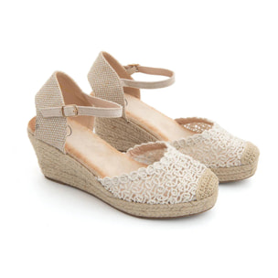 Espadrillas ricamata con zeppa - BEIGE