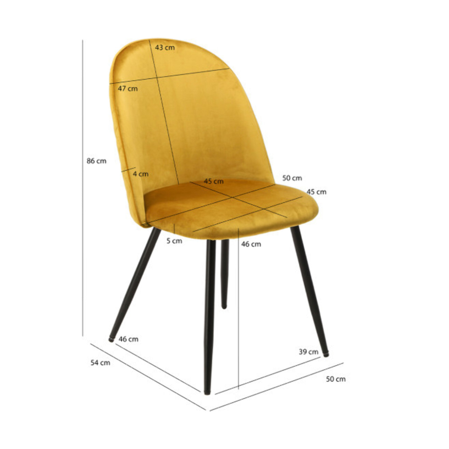 Chaise en velours dossier capitonné pieds métal Noir- SANSA