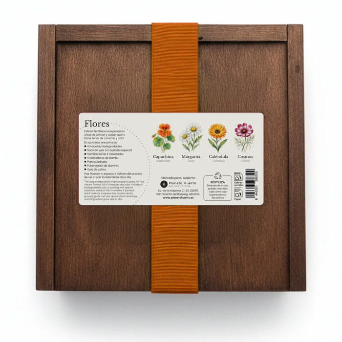 Kit de Cultivo de Flores en Caja de Madera – Regalo Original Planeta Huerto