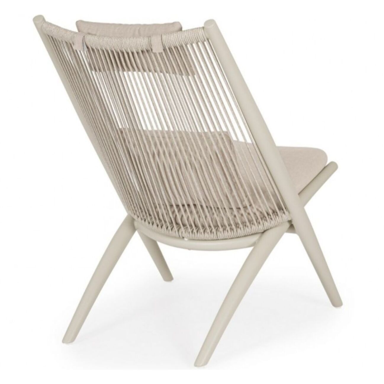 Set di 2 poltrone ALOHA in alluminio beige e intreccio di corda beige, con cuscini