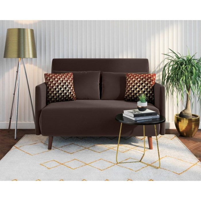 Canapé-lit 2 places en velours brun foncé