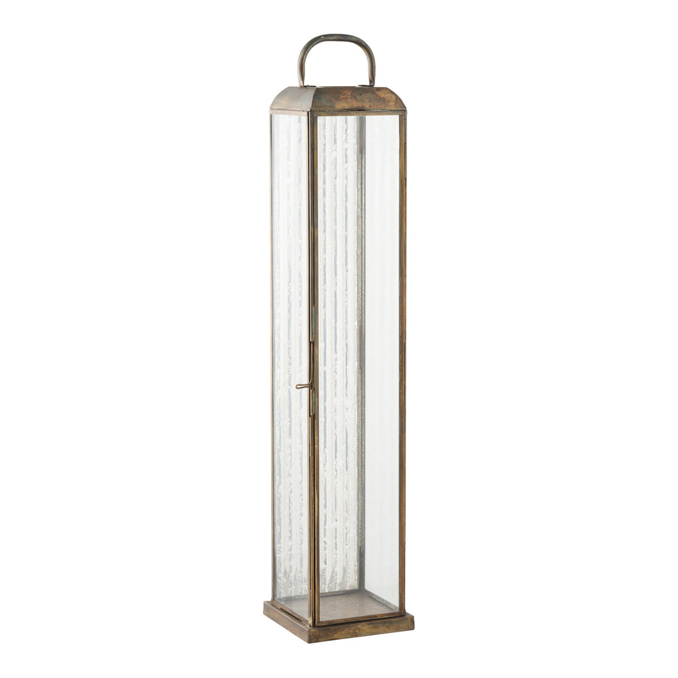 Lanterna alta Herslev in vetro e metallo effetto ottone antico 12x12x60 cm