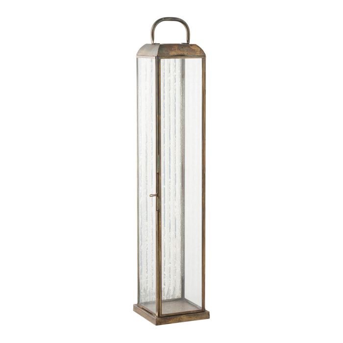 Lanterna alta Herslev in vetro e metallo effetto ottone antico 12x12x60 cm