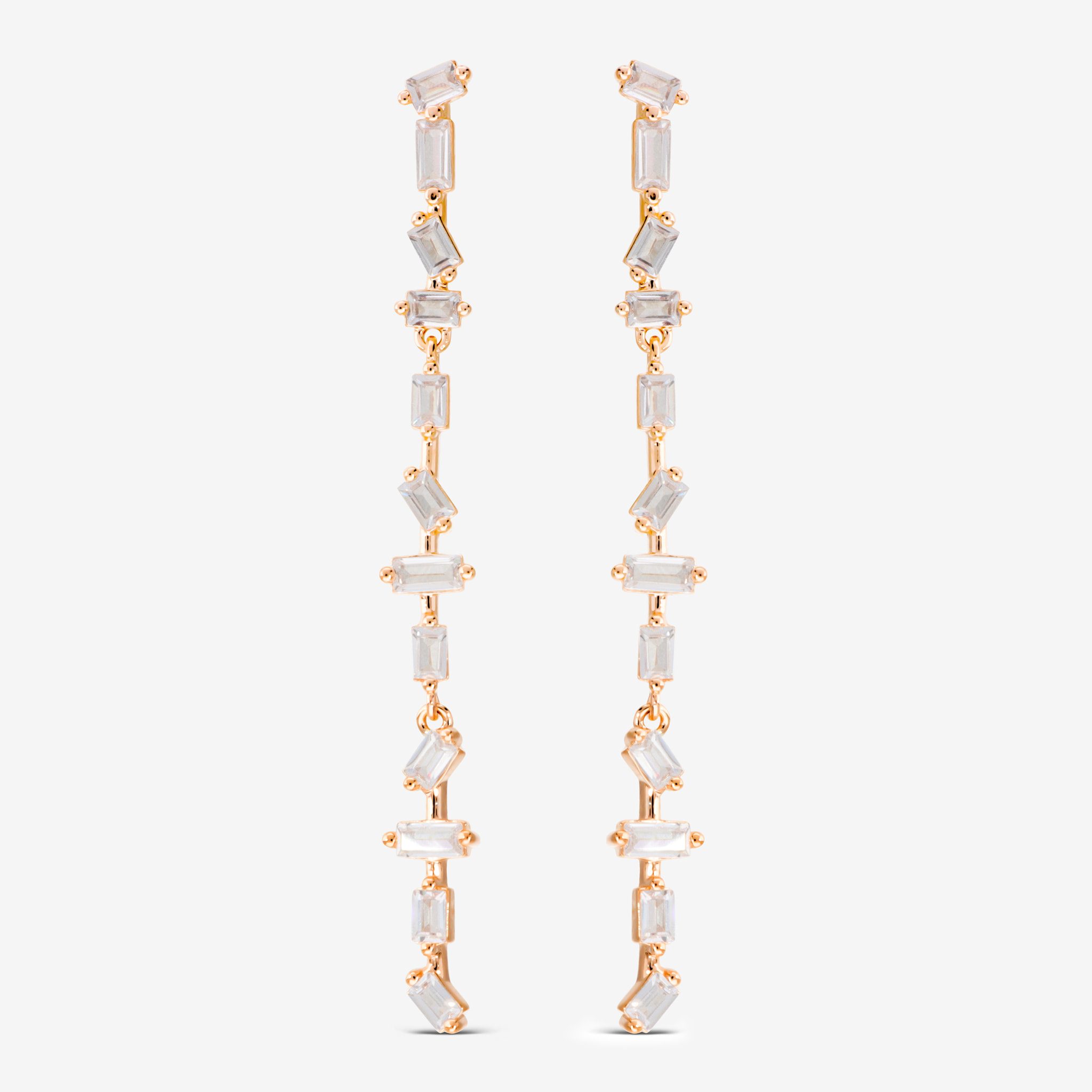 Orecchini Pendenti con Cubic Zirconia Bianche a Baguette