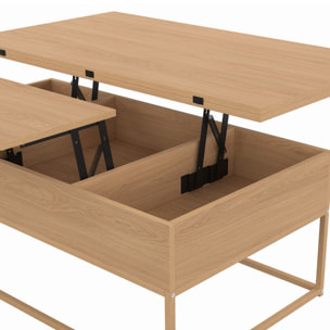 Table basse Memphis relevable et dépliante pieds effet bois