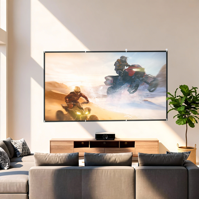 Pantalla de Proyector Manual 120 Pulgadas, Pantalla de Proyección, Formato 16:9, HD 4K/8K, Tela Lavable, para Interior y Exterior, Cine en Casa, Oficina, Patio, Blanco