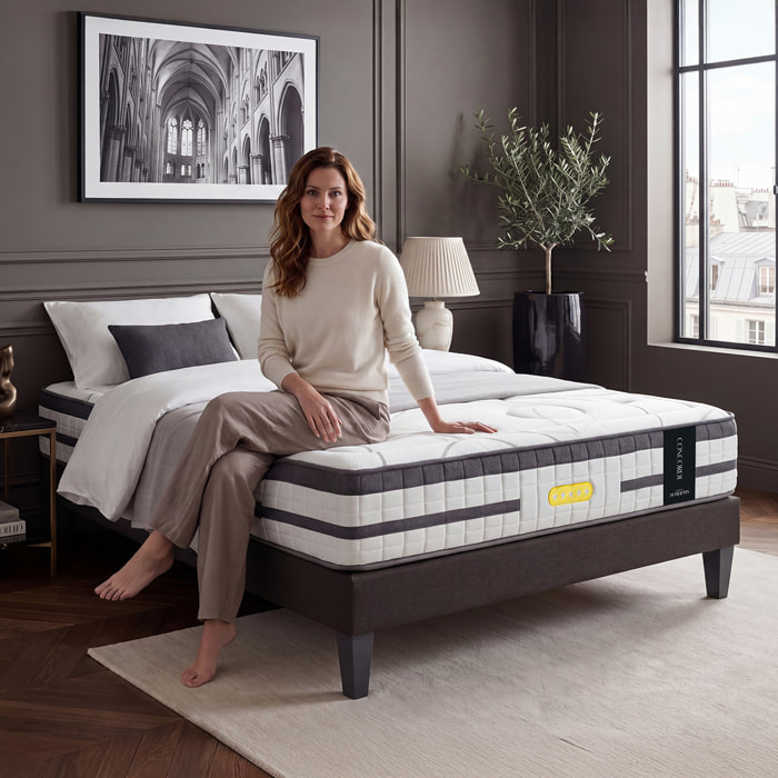 Matelas Hybride Concorde, Ressorts Ensachés & Mémoire de Forme, 26 cm, Soutien Ferme, Confort Lombaire, Garanti 10 ans
