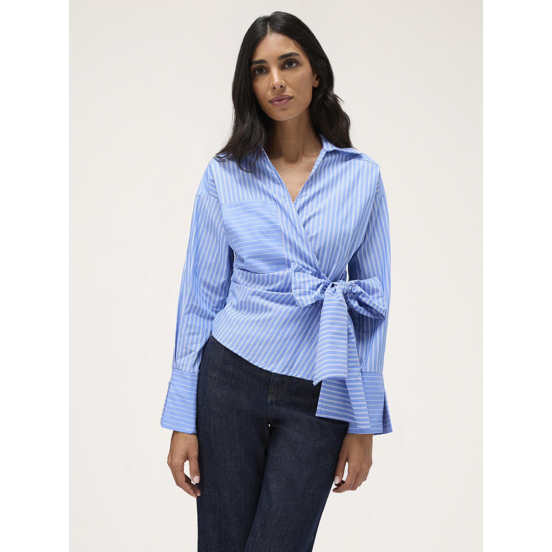 Motivi - Camicia con incrocio a righe - Azzurro