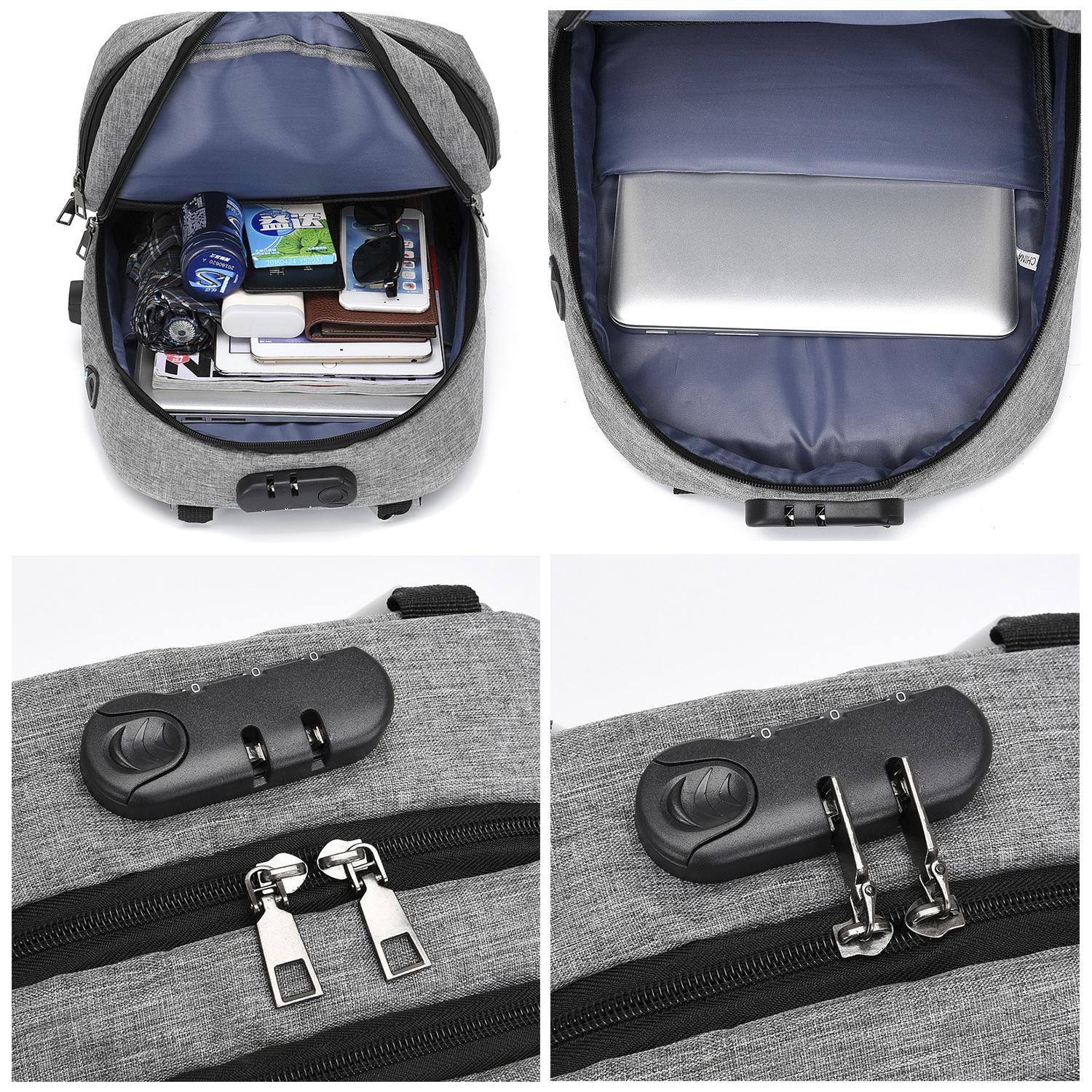 Zaino multiscomparto, porta laptop 13,3''. Strato impermeabile. Chiusura con cerniera. Presa USB esterna.