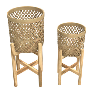 Cache-pot pieds en teck et bambou (lot de 2) - Mila