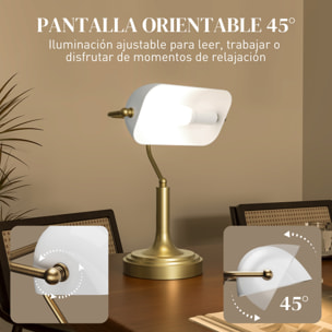 Lámpara de Escritorio Banquero Vintage Lámpara de Mesa Banker E27 con Pantalla Orientable a 45° Interruptor Basculante para Hogar Dormitorio Oficina Biblioteca Blanco