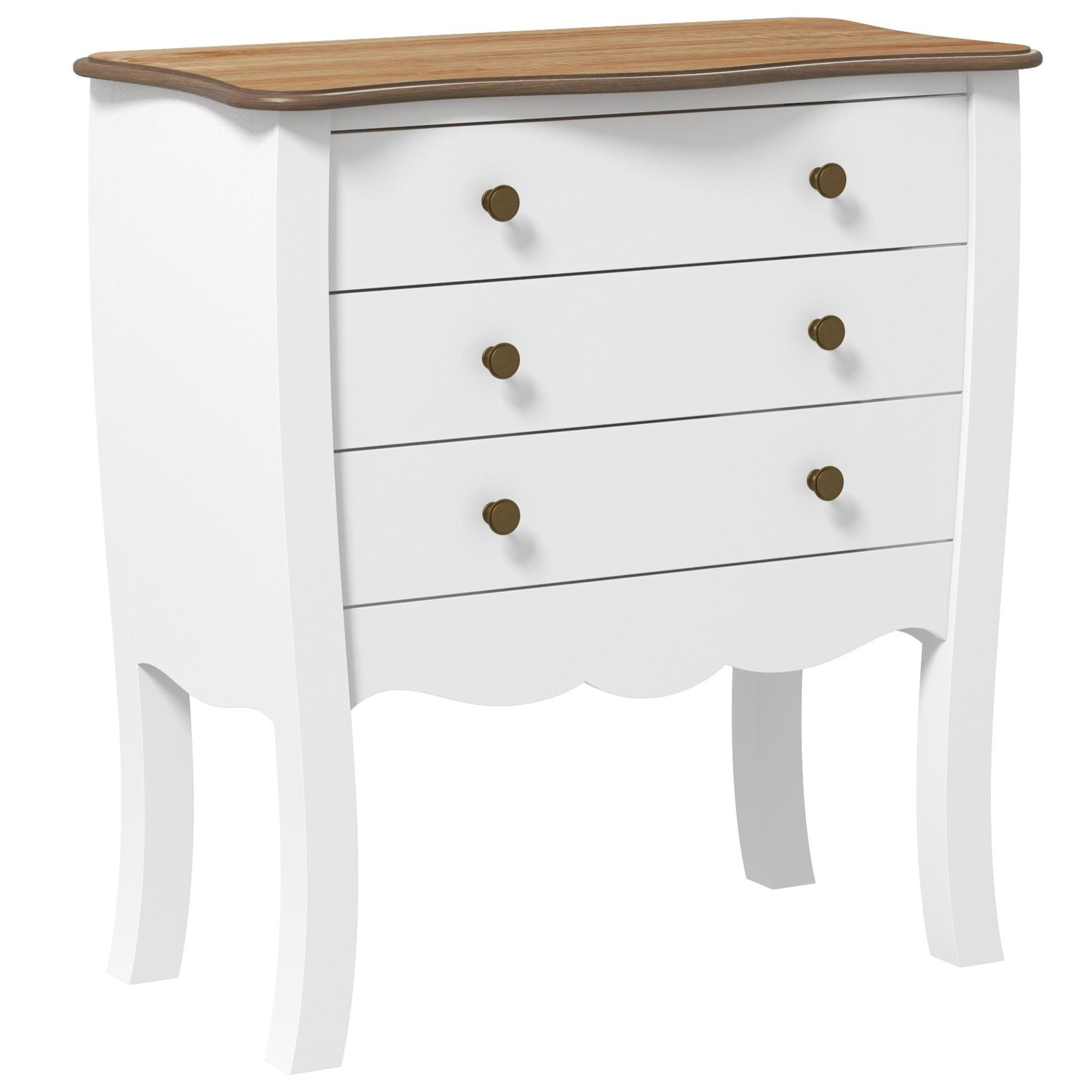 Commode style néo-rétro 3 tiroirs poignées boutons bois MDF panneaux blanc