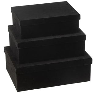 J-Line boîte Rectangle - velours/papier - noir - 3 pcs