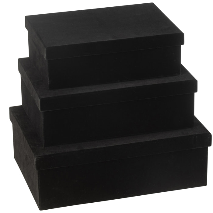 J-Line boîte Rectangle - velours/papier - noir - 3 pcs
