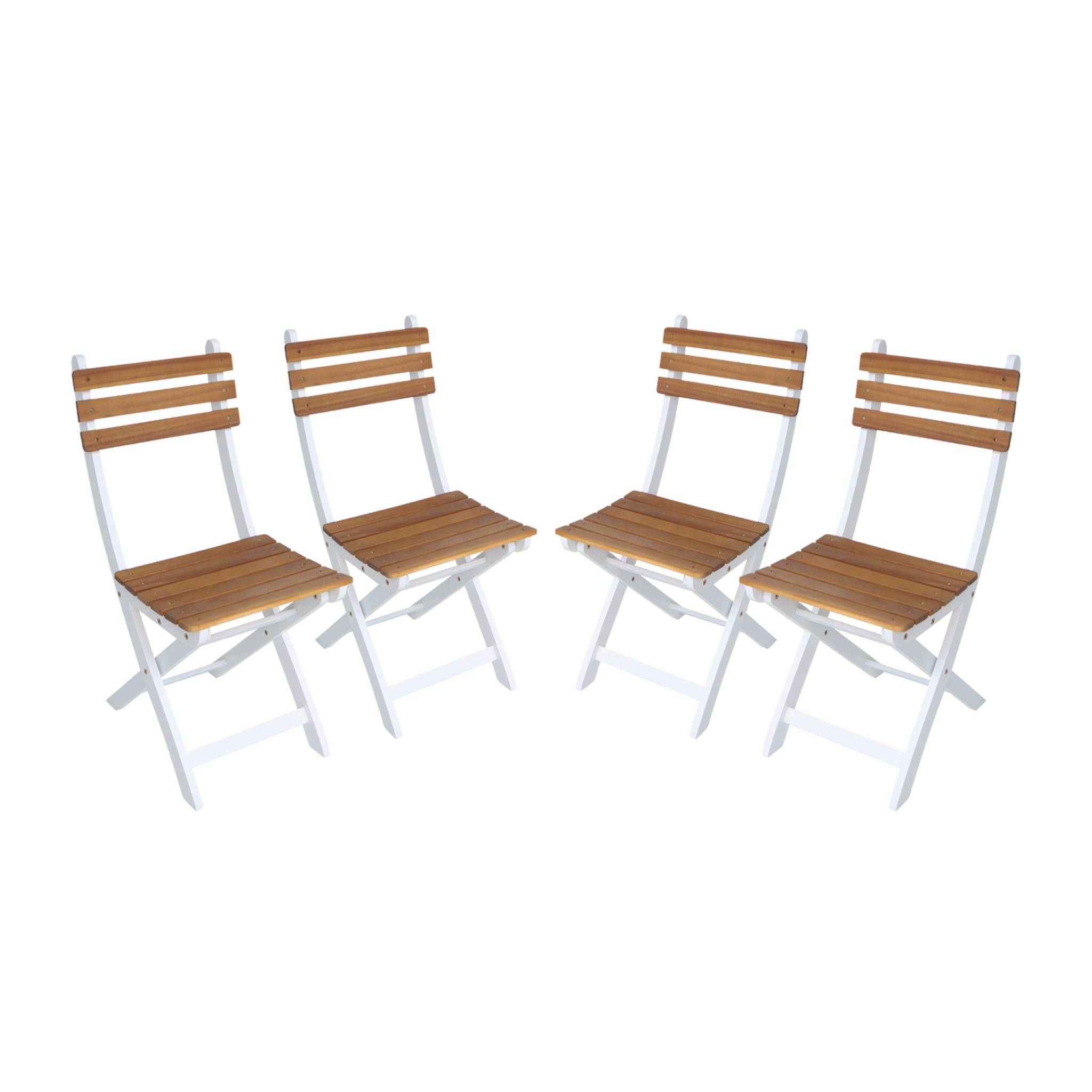 Lot de 4 chaises de jardin CALENA pliables acacia blanc. 40 x 52 x 85 cm