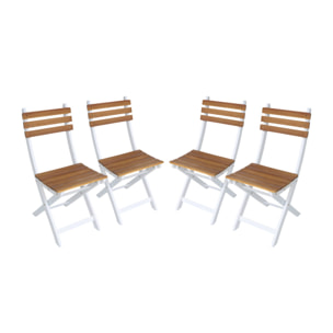 Lot de 4 chaises de jardin CALENA pliables acacia blanc. 40 x 52 x 85 cm